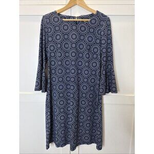 Tommy Hilfiger Navy Blue & White Medallion Print 3/4 Sleeve Back Zip Dress 10